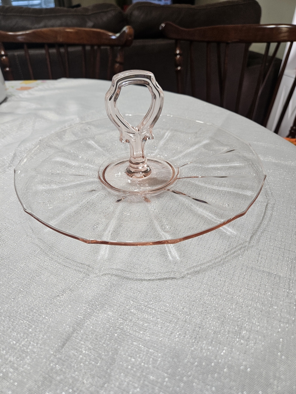 Cambridge Glass Co Pink Depression Glass Single-Tier Serving Platter with Handle - Picture 13 of 14